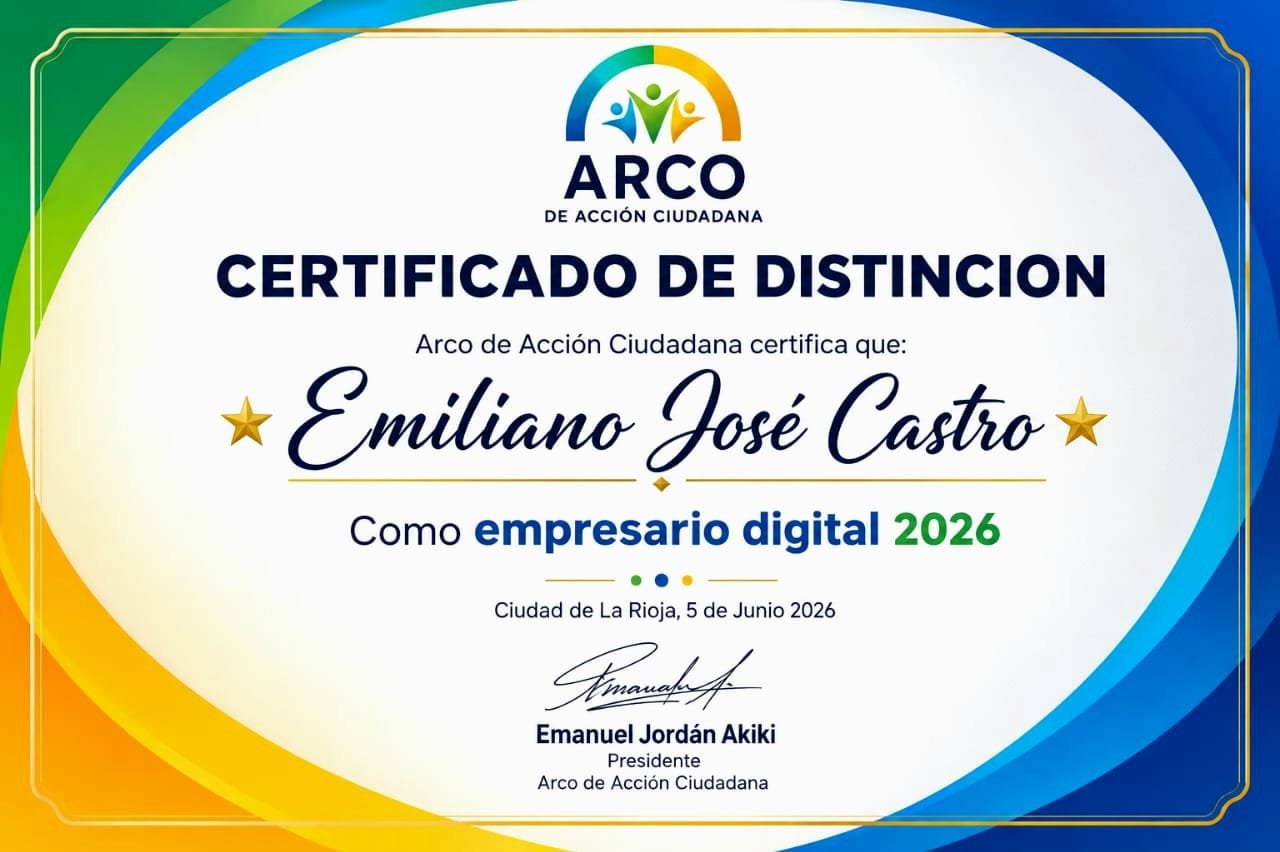 Certificado de distinción de Emiliano Castro